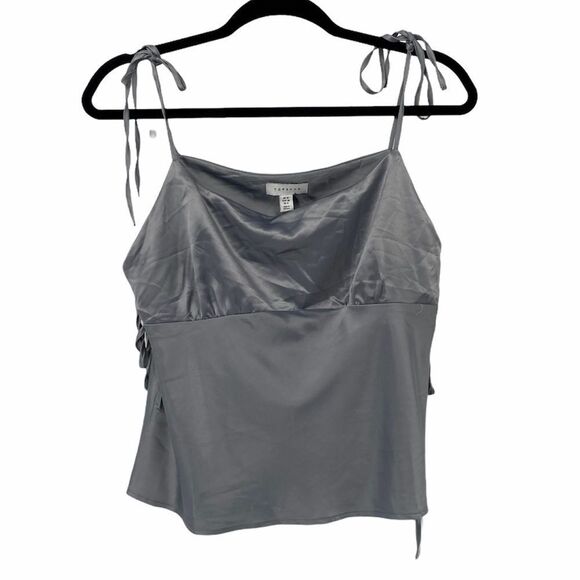 Topshop Silver‎ Shiny Crop Top with ties - Picture 1 of 6